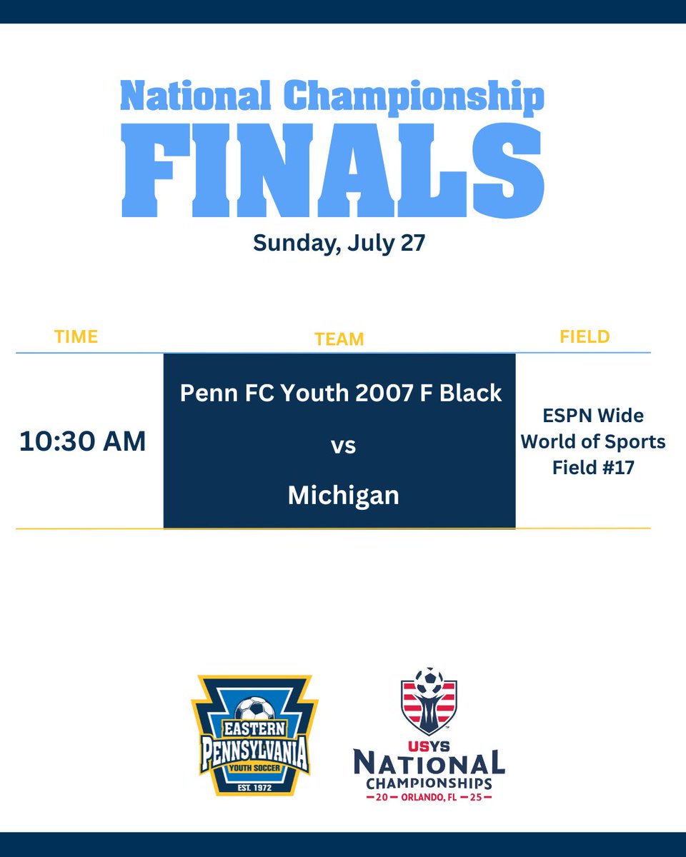 Let's goooooo 😤! Penn FC Youth is heading to the U19 girls final tomorrow at 10:30! Remember to tune in to ESPNU to watch live and cheer on Eastern Pennsylvania 🔥