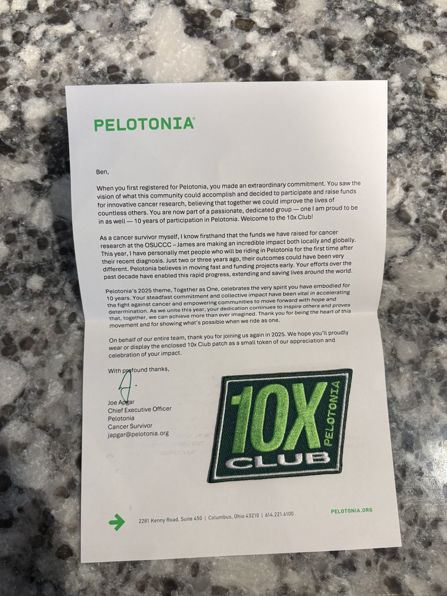 Donate to fight cancer! 
pelotonia.org/profile/BW0103

Thank you, <a href="/Pelotonia/">Pelotonia</a>, for the awesome patch to commemorate year 10 as a rider. Excited for another amazing ride with <a href="/TeamBuckeye/">Team Buckeye</a>