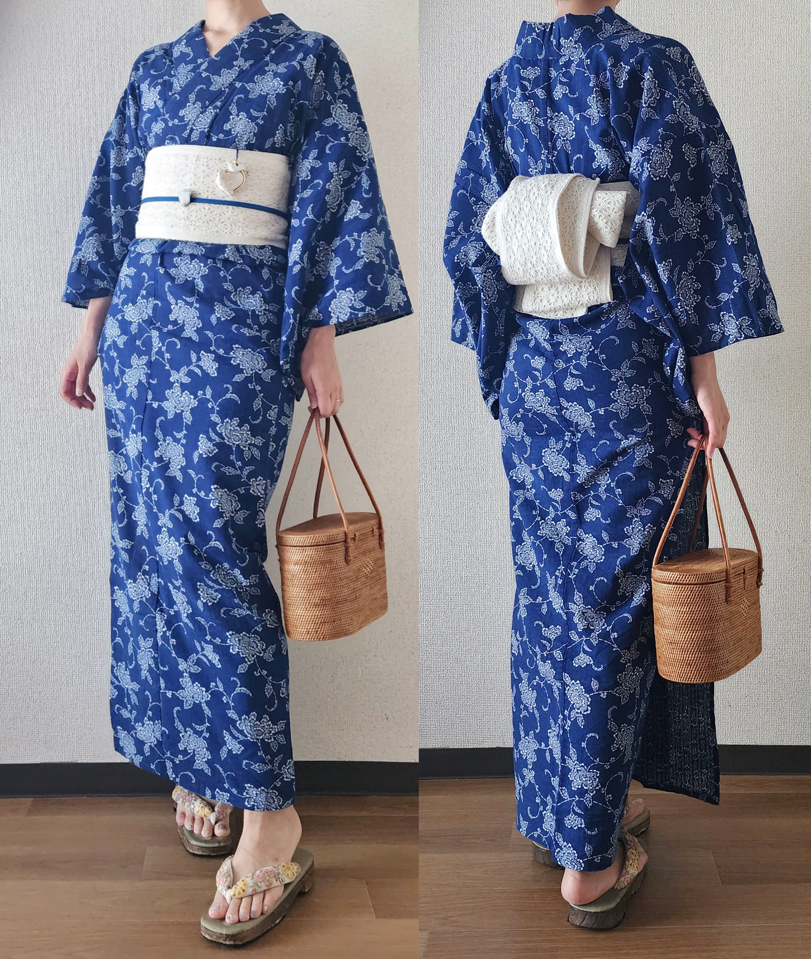 あっきー すのチル 服 着物 和服 受注】some-pri セオα 単衣着物「雲八咫烏 桜鼠×エンジ」片身