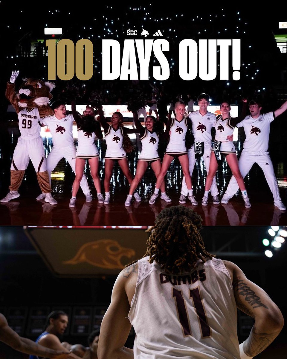 TXStateMBB's tweet image. 𝙇𝙀𝙏 𝙏𝙃𝙀 𝘾𝙊𝙐𝙉𝙏𝘿𝙊𝙒𝙉 𝘽𝙀𝙂𝙄𝙉! ⏳

We are 100 days away until be are back at it. 🏀

#EatEmUp | #NOW