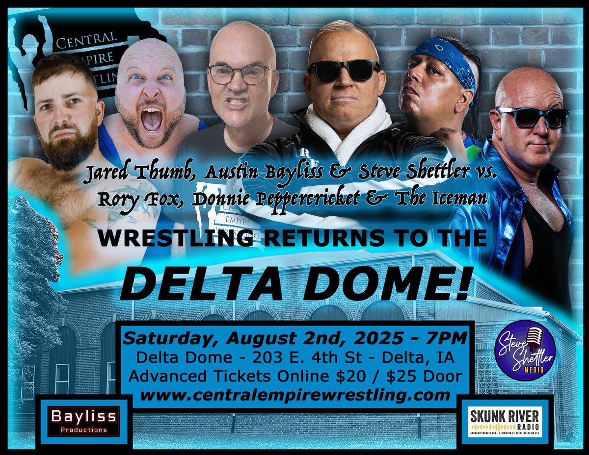 CEWlive's tweet image. This Saturday Massive 6 man tag match! First time in 3 years @AustinBayliss enters a CEW ring to tag with Steve Shettler and @JaredThumb to take on @roryfox_ @D_Peppercricket and @TheIceman4eva!

Doors Open: 6:30pm Bell Time: 7:00pm
Buy Tix: bit.ly/4eebQkO