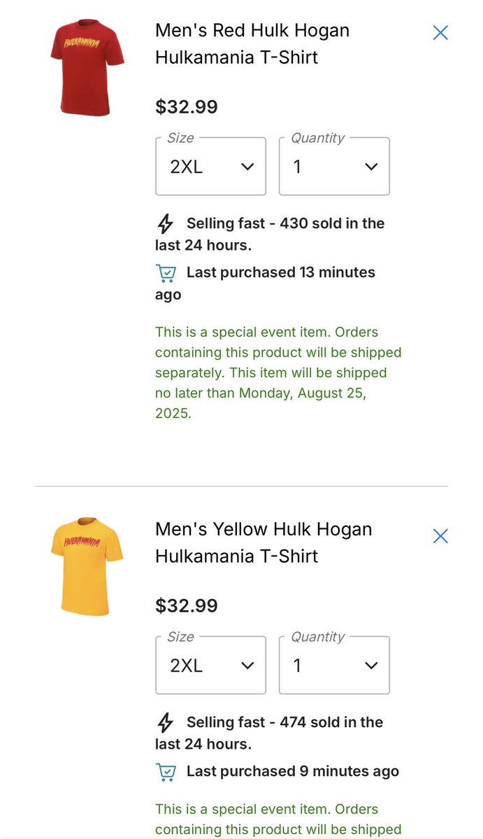 iFollowSP0RTS's tweet image. Hulk Hogan’s merch is still doing crazy numbers.