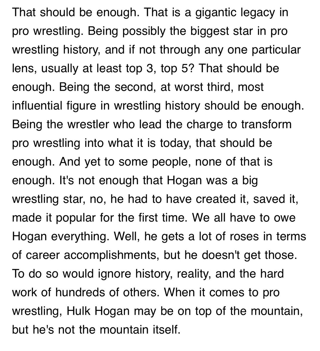 JCup2013's tweet image. This is from the always insightful @TrevorDame

Hogan was/is the embodiment of WWE’s decades-long conditioning of their fanbase. It’s not that they believe their bullshit, they get viscerally angry and dismissive when you tell them what they believe is flat out wrong