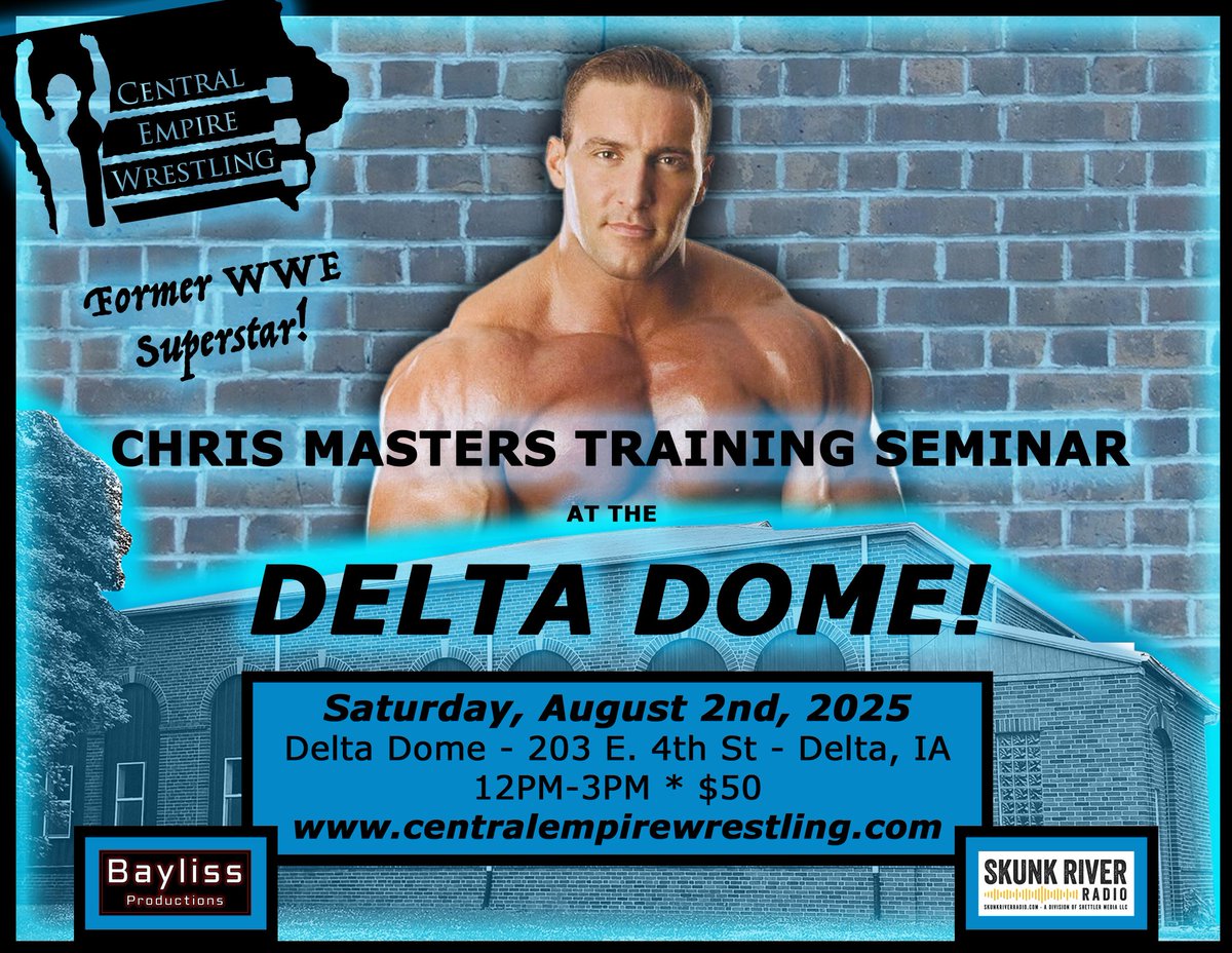 CEWlive's tweet image. One week away!  Former WWE Superstar
@ChrisAdonis
is holding a pro wrestling training seminar on Saturday, August 2nd at the Delta Dome in Delta, IA! Seminar is from 12PM-3PM. Professional wrestling experience is preferred. $50 per person.