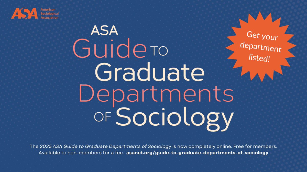 ASAnews's tweet image. Find out all about the University of Kentucky’s Department of Sociology @uk_sociology & other sociology departments in the 2025 ASA Guide to Graduate Departments of Sociology. Now completely online & free for ASA members. Available for a fee to nonmembers. bit.ly/ASAGradGuide