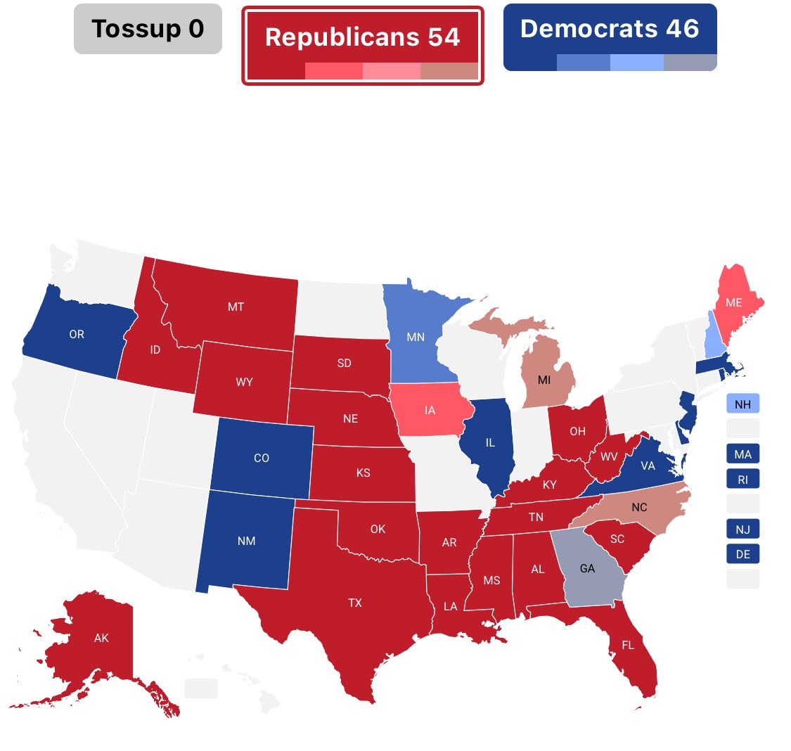 SE_RepublicanFL's tweet image. My Senate ratings circa July 2025: