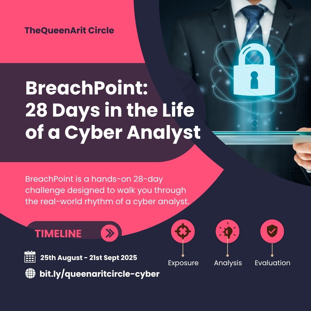 TheQueenArit's tweet image. 📣 The @queenaritcircle announces THREE new 28-day challenges for early-career techies, starting Aug 25th!
✍🏾Technical Writing: bit.ly/queenaritcircl…
🫱🏽🫲🏾Tech Marketing: bit.ly/queenaritcircl…
🛡️CyberSecurity: bit.ly/queenaritcircl…
‼️ REGISTER NOW before the start date!