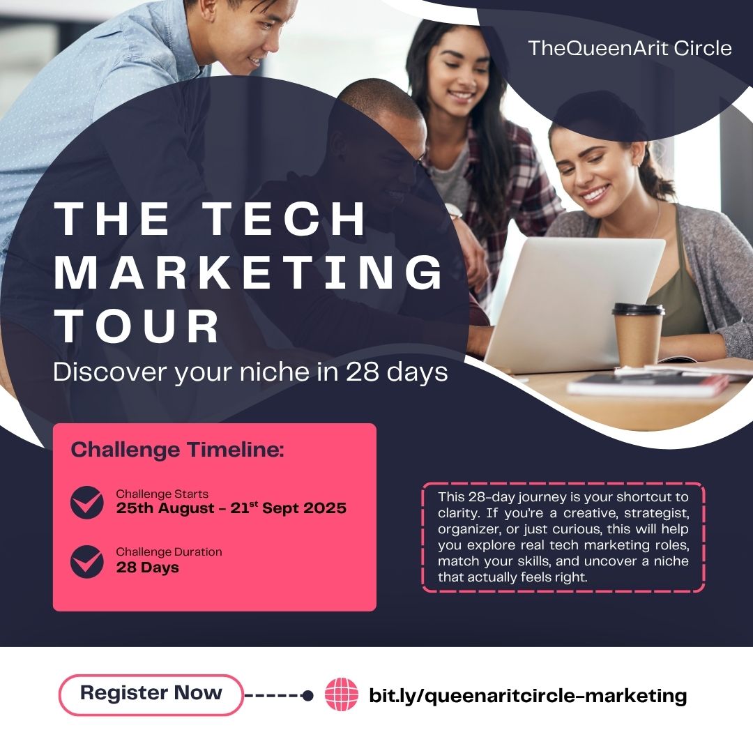 TheQueenArit's tweet image. 📣 The @queenaritcircle announces THREE new 28-day challenges for early-career techies, starting Aug 25th!
✍🏾Technical Writing: bit.ly/queenaritcircl…
🫱🏽🫲🏾Tech Marketing: bit.ly/queenaritcircl…
🛡️CyberSecurity: bit.ly/queenaritcircl…
‼️ REGISTER NOW before the start date!