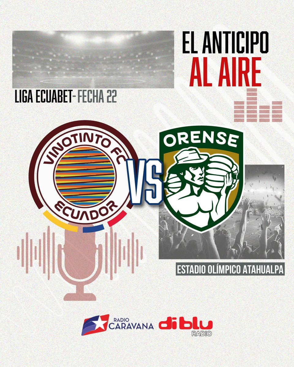 Radio Diblu (@radiodiblufm) on Twitter photo 🔥 ¡EL ÚLTIMO PARTIDO DE LA JORNADA SABATINA!
📋 Titulares de hoy:
🎙️ Relato: <a href="/robertoonar/">Roberto Carlos Oña Romero</a>
🎙️ Comentarios: <a href="/marcolopezc95/">Marco López Castillo</a> - <a href="/AndresPonce28/">Andrés Ponce</a>
🎙️ Informes: <a href="/ccarrasco750/">Christian Carrasco</a>
🎙️ Comerciales: <a href="/nadia_manosalva/">nadia manosalvas </a>
🟤 <a href="/vinotinto_ec/">Vinotinto FC Ecuador</a> 🆚 <a href="/Orense_SC/">Orense Sporting Club</a> 🟢
🏆 @LigaProEC
🗓️ Fecha 22
🏟️ 🔥 ¡EL ÚLTIMO PARTIDO DE LA JORNADA SABATINA!
📋 Titulares de hoy:
🎙️ Relato: <a href="/robertoonar/">Roberto Carlos Oña Romero</a>
🎙️ Comentarios: <a href="/marcolopezc95/">Marco López Castillo</a> - <a href="/AndresPonce28/">Andrés Ponce</a>
🎙️ Informes: <a href="/ccarrasco750/">Christian Carrasco</a>
🎙️ Comerciales: <a href="/nadia_manosalva/">nadia manosalvas </a>
🟤 <a href="/vinotinto_ec/">Vinotinto FC Ecuador</a> 🆚 <a href="/Orense_SC/">Orense Sporting Club</a> 🟢
🏆 @LigaProEC
🗓️ Fecha 22
🏟️