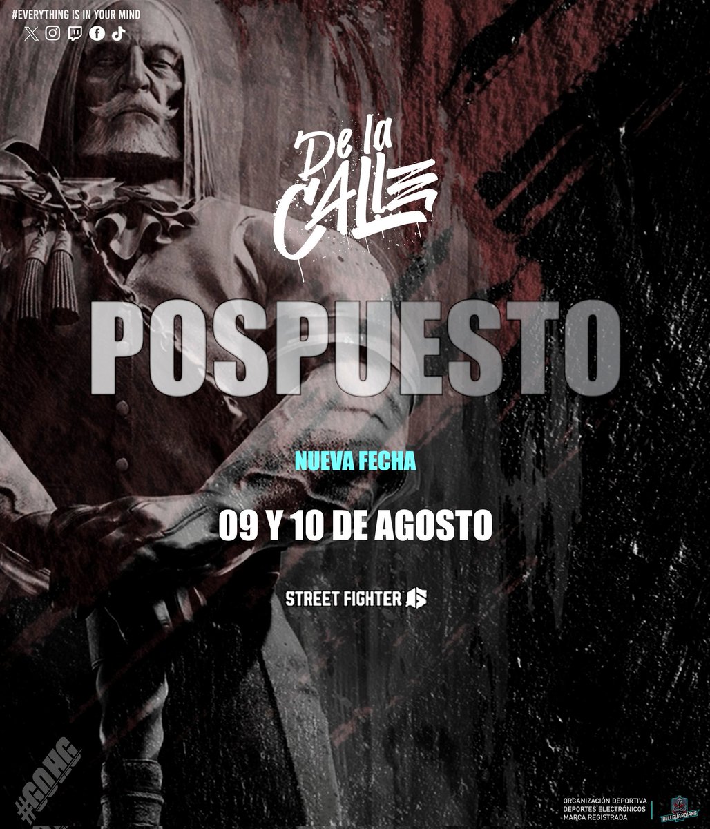 Debido a problemas de desconexiones en el evento #WorldWarrior2025 #DeLaCalle #SF6, de debió postergar hasta la siguiente fecha 9 y 10 de agosto.

Nuestros Guardianes seguirán preparándose arduamente para dar el mejor desempeño en esta Stage 2.

#GOHG
#SF6 #Playstation #Gamer