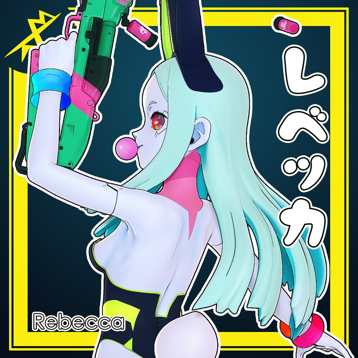 RaulBP87's tweet image. Updated my Rebecca thumbnail. Looking forwards to Edgerunners s2 even if all new cast.
She has 2 outfits with 2 hairstyles, plus changeable body parts such as mecha arms. Gimmicks like a working shotgun and bubblegum are also included in her VRC avi! 🟥🟦