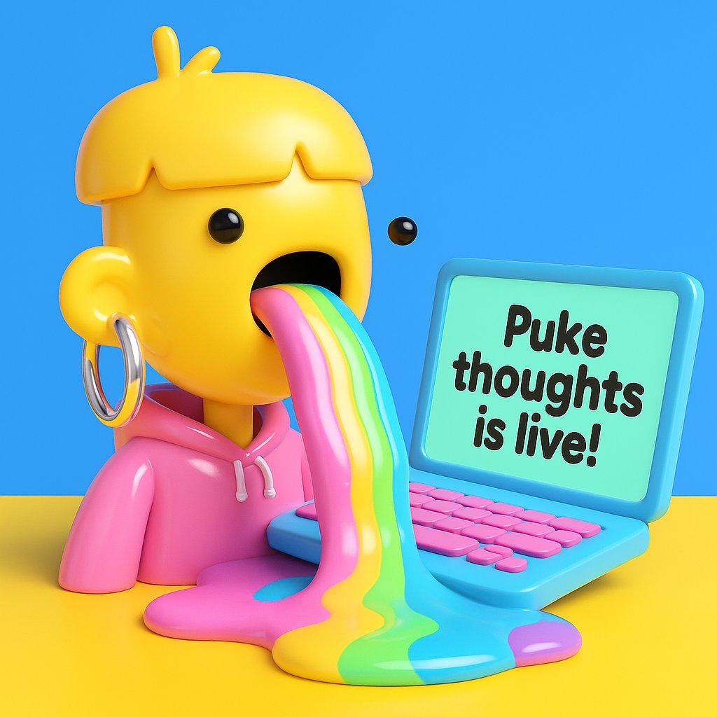 diego_ciborro's tweet image. 🚨 Puke Thoughts is now live! 🚨
The first rainbow drops this Monday — get ready for some doses of chaotic wisdom, rainbow rants &amp;amp; pastel puke. 
Drops will be 2-3 times a week.
Subscribe now and keep doodling 🌈🧠💥
degos.beehiiv.com