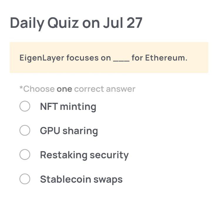 Xenea_io's tweet image. 🔍 Need a Hint for Today’s Quiz?
This protocol enhances Ethereum’s security by allowing users to restake their ETH or LSTs, extending trust to new services and networks.