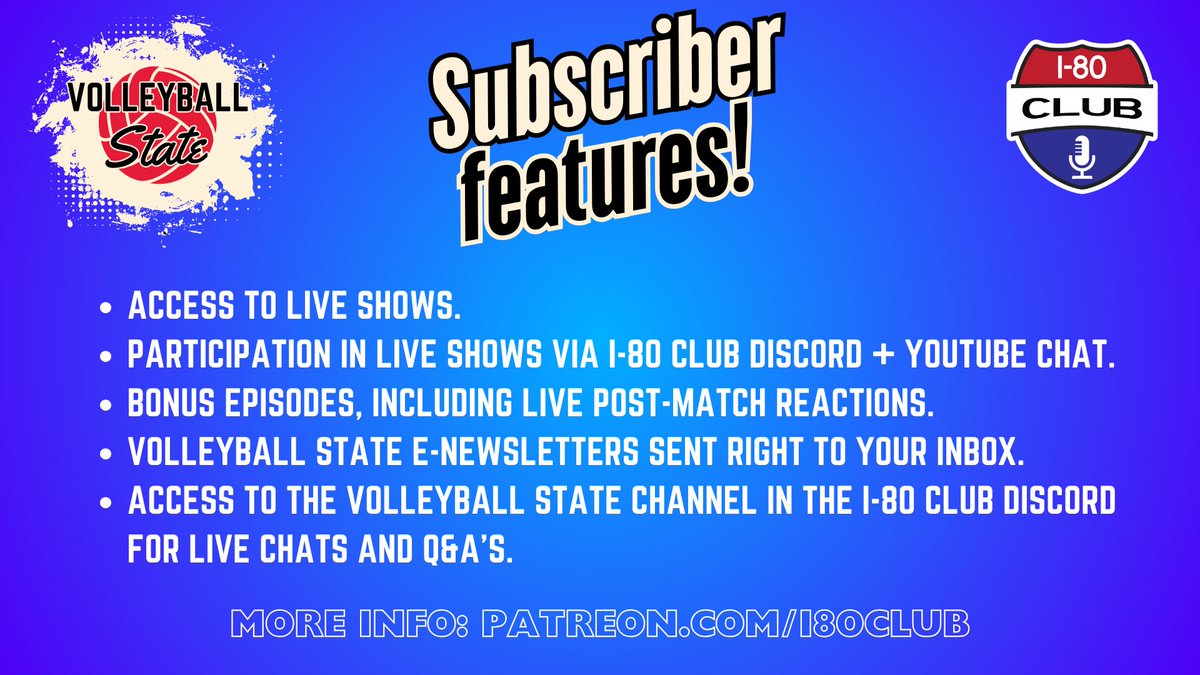 🚨HEADS UP🚨

Taping a quick subscriber-only show tonight. What are the big questions going into Big Ten VB media days?

Subscribers: Drop your Q’s in the <a href="/I80Club/">I-80 Club</a> Discord. 

Still time to subscribe for just $5/month at Patreon.com/I80Club