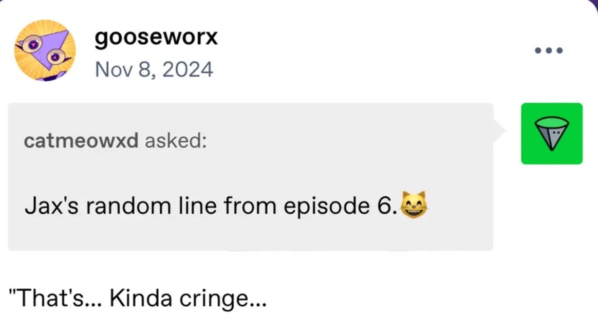 HauntedHazbin's tweet image. I wonder what/who Jax is supposedly calling cringe in the next episode 😭😭