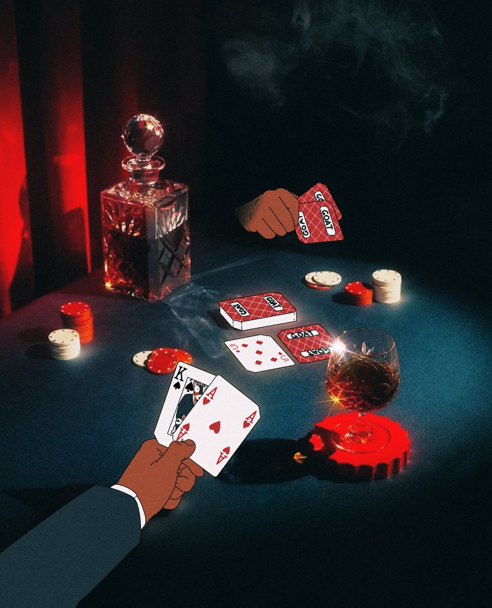 Saturday night.

Whiskey, bluffing, and high stakes.

As always, GOAT wins.

♠️🐐♥️