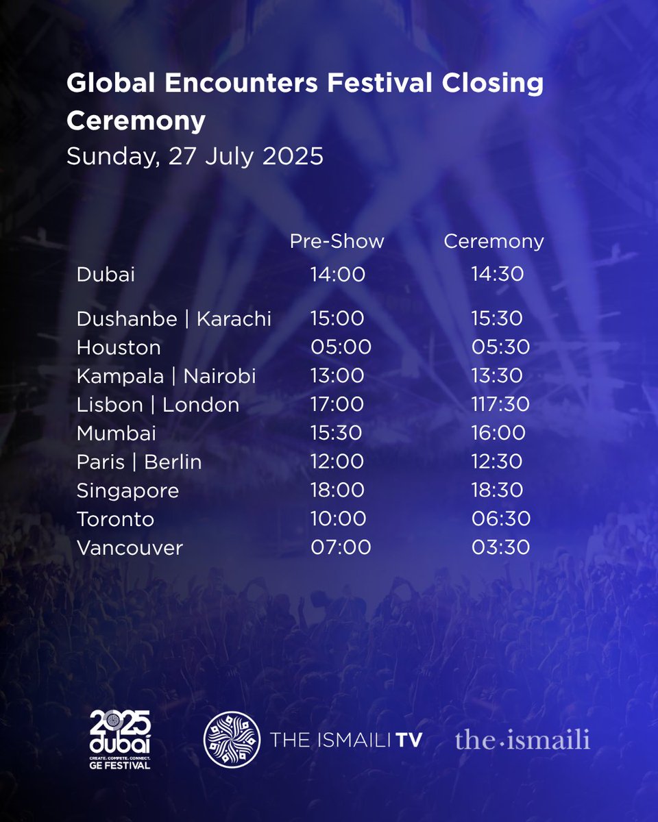 TheIsmaili's tweet image. Welcome to the final day of the #GEfestival2025! The day will begin with some Football finals, followed by the Closing Ceremonies - be sure to tune in to #TheIsmailiTV (tv.ismaili) to watch!