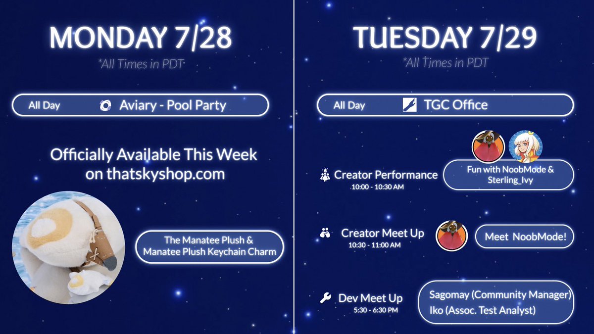 thatskygame's tweet image. Get your calendars ready, Sky kids, we have another jam packed week coming for you. Here’s what to expect July 28 - August 3 ✨

#Sky6thAnniversary