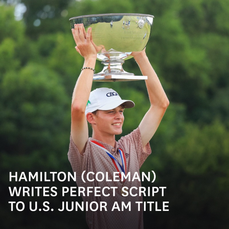 USGA's tweet photo. Hamilton Coleman won the first hole of Saturday's 36-hole final match then never trailed at Trinity Forest.

Read how he captured the U.S. Junior Amateur title ⬇️