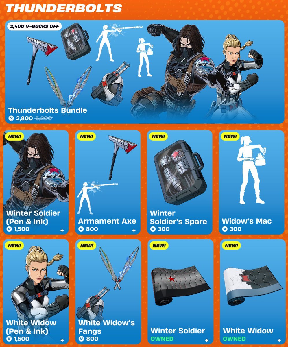 FN_Assist's tweet image. Marvel's Thunderbolts: Winter Soldier & White Widow have returned to the #Fortnite Item Shop!
Get them here: fortnite.com/item-shop/bund…
Use code 'FNAssist' to help support me! #EpicPartner 💙