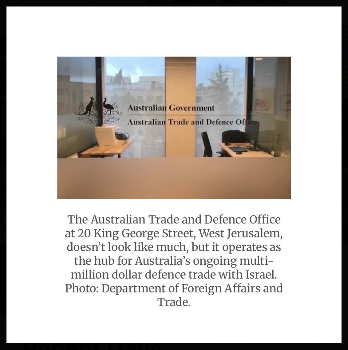 In a time of genocide, Australia runs a ‘Trade &amp; Defence Office’ in Israel.

declassifiedaus.org/2024/11/05/aus…