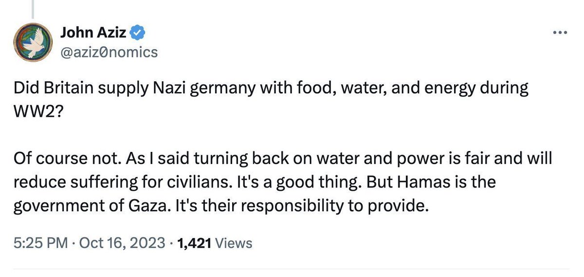 While John backtracked from the tweet below, he later came up with a statement, absolving Israel from its legal responsibility to provide food to the Palestinians in Gaza.

He did, in fact, justify Israel's starvation policies.