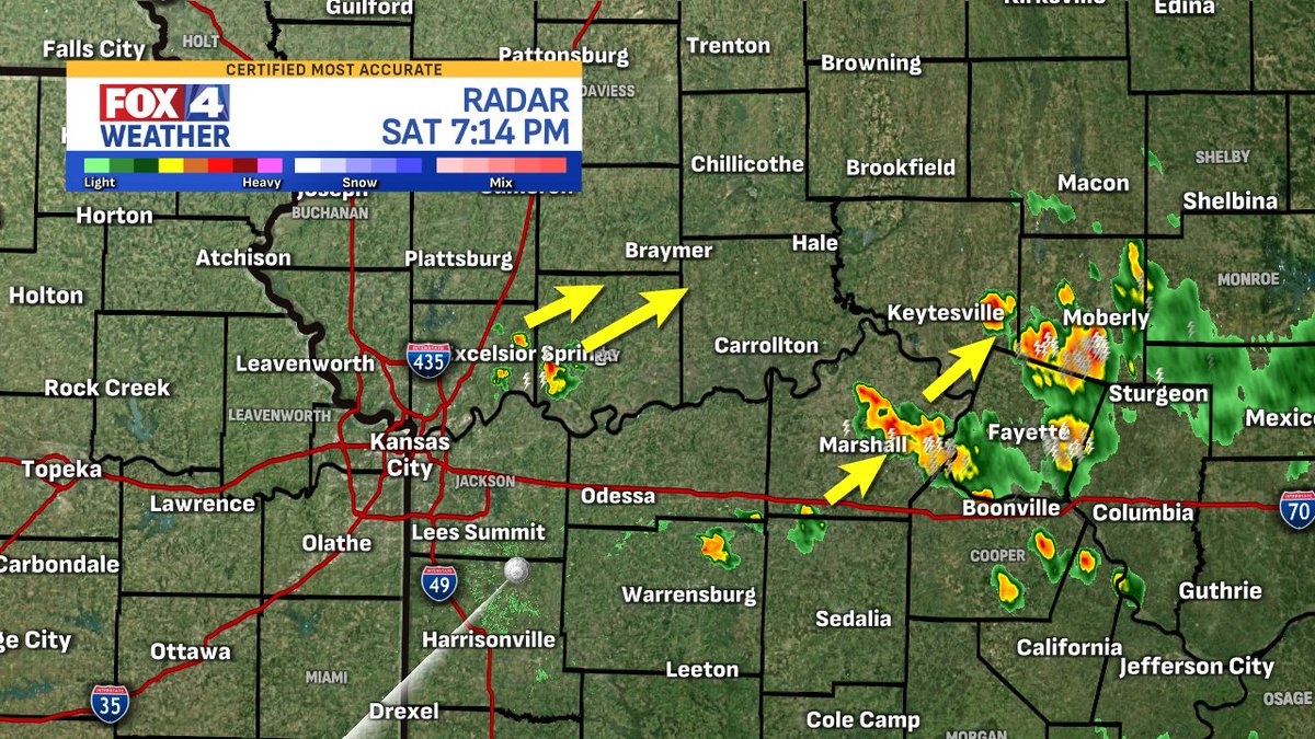 AlexCounteeWX's tweet image. Happy Saturday evening! Widely scattered storms will slowly fade after sunset, and we should be quiet for the first half of the night. Storms may pop-up again after 12 AM and carry over into the morning before breaking down again. #fox4kc #MOwx #KSwx #KCwx