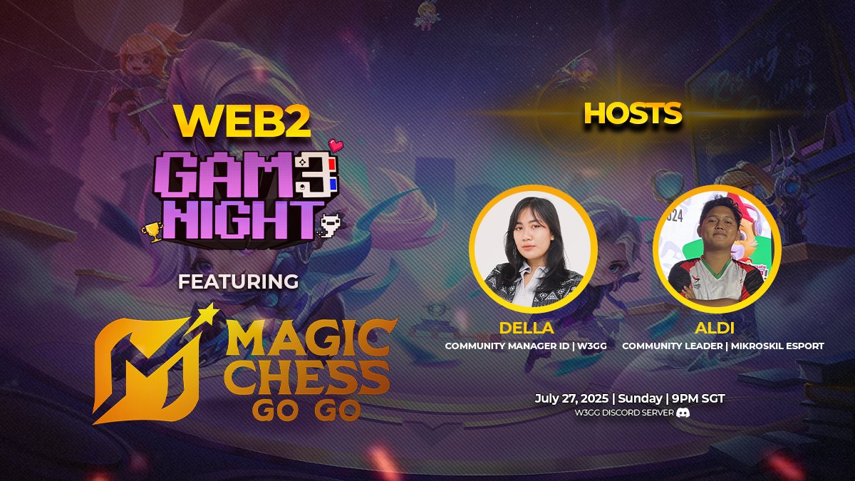 w3ggofficial's tweet image. ⚡ University of Mikroskil Medan Takes the Gam3Night Stage—TONIGHT! 💛
Gam3Night is back tonight, July 27, and we’re teaming up with the University of Mikroskil and Magic Chess Go Go for a special campus showdown on Discord! 🎮
Hosted by Aldi (Mikroskil Esports) and Della…