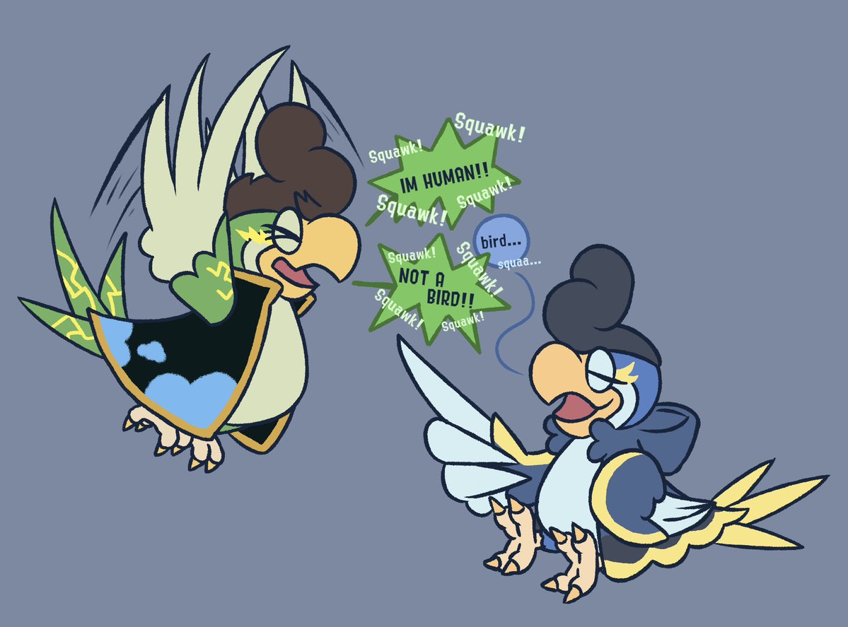 ijoPoko's tweet image. i turned @Xyron_007 into a squawkabilly (squawkaxy..))

in between all the squawks hes still insisting hes human , im not sure if i believe it though ... he looks like a bird to me