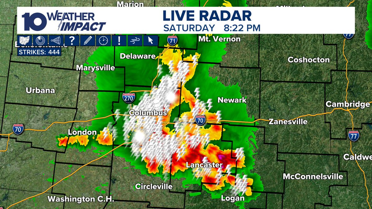 While not severe, storms around #CentralOhio are producing a ton of lightning and very heavy rain! Watch out for flooding around the region and seek shelter indoors until this cluster passes by! 

#10TV #10WeatherImpact #OHwx