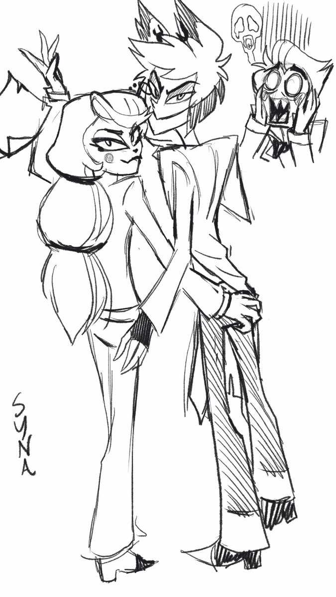 Syna_art's tweet image. I wanted to draw a sketch of this moment😆✨️💖
#chalastor #radiobelle #alastorxcharlie #charliexalastor #amirtalai #Erikahenningsen #voiceactor #HazbinHotel #Alastor #charliehazbin