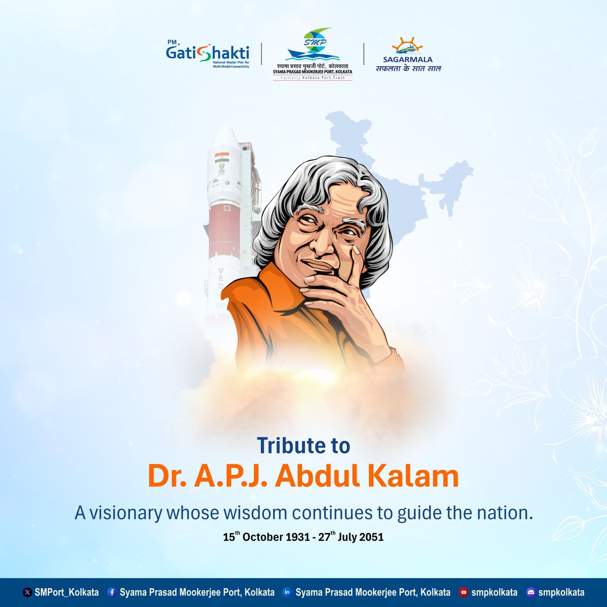 Syama Prasad Mookerjee Port, Kolkata (@smport_kolkata) on Twitter photo Honouring the legacy of *Dr. A.P.J. Abdul Kalam* on his 10th death anniversary — the Missile Man, the People’s President, and the visionary who ignited a billion dreams.
<a href="/SMPort_Kolkata/">Syama Prasad Mookerjee Port, Kolkata</a> pays tribute by advancing his vision of a self-reliant and developed India. As the gateway to Honouring the legacy of *Dr. A.P.J. Abdul Kalam* on his 10th death anniversary — the Missile Man, the People’s President, and the visionary who ignited a billion dreams.
<a href="/SMPort_Kolkata/">Syama Prasad Mookerjee Port, Kolkata</a> pays tribute by advancing his vision of a self-reliant and developed India. As the gateway to