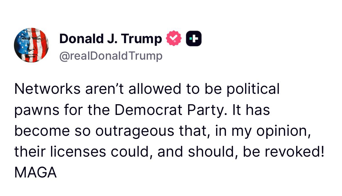 BREAKING: Trump just launched another attack on the First Amendment. Networks have the right to criticize the leader of our country. This is appalling.