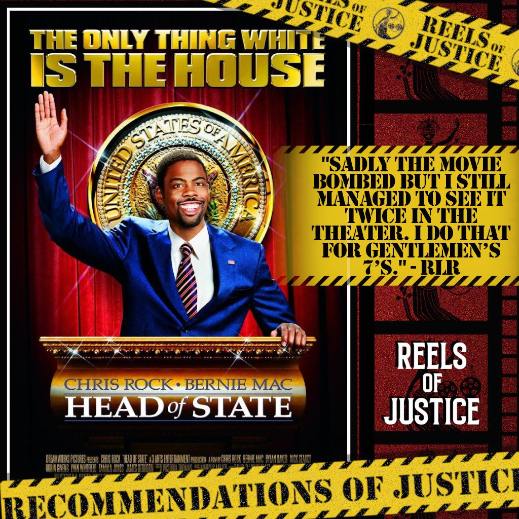 ReelsOfJustice's tweet image. "Sadly the movie bombed but I still managed to see it twice in the theater. I do that for Gentlemen’s 7’s."- @onetrackmindpod, ‘Head of State (2003)’
#RecommendationsofJustice #movie #movies #podcast #podcasts #podcasting #film #films #filmtwitter #moviereview #movienight #cinema