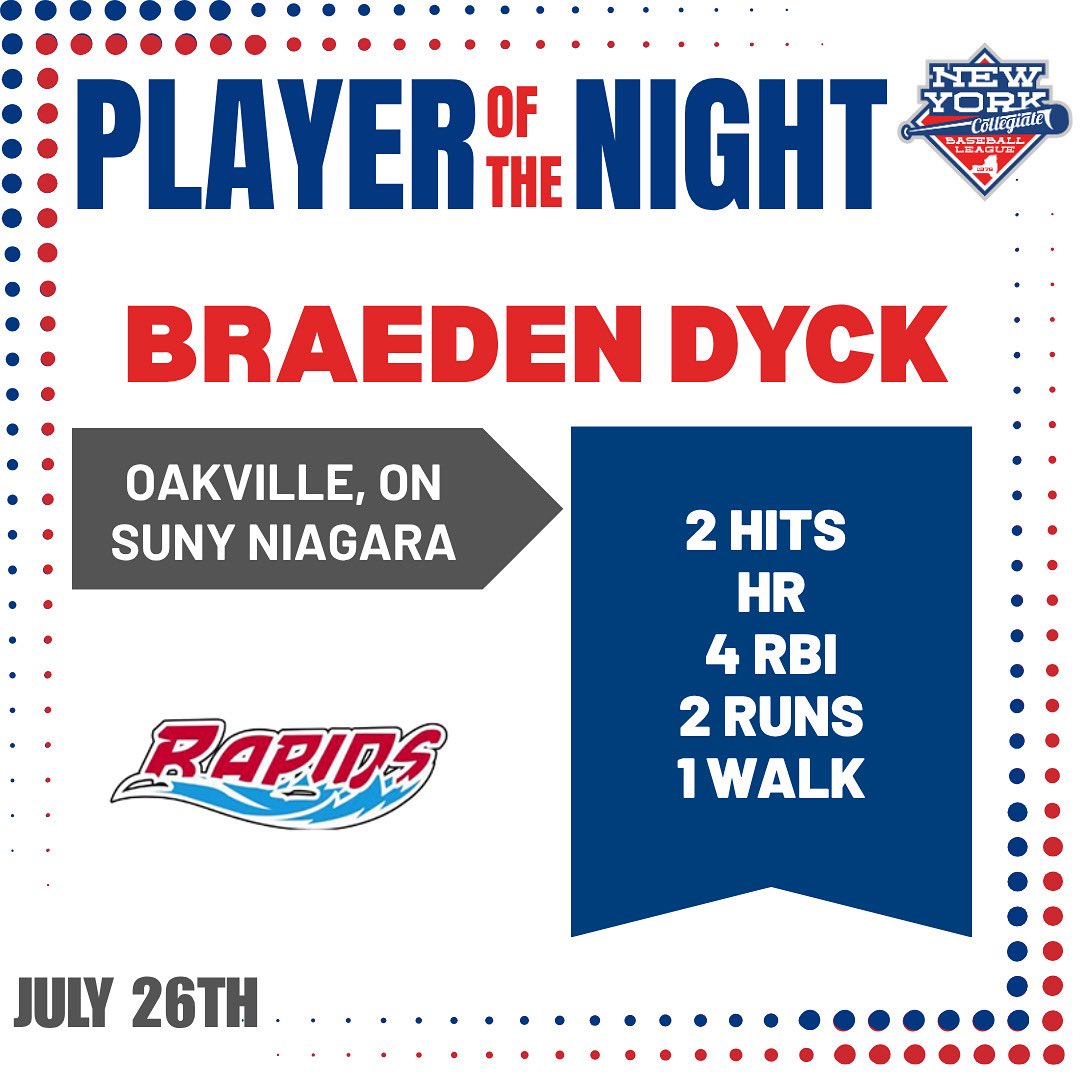 The player of the night for Saturday, July 26th is Braeden Dyck!