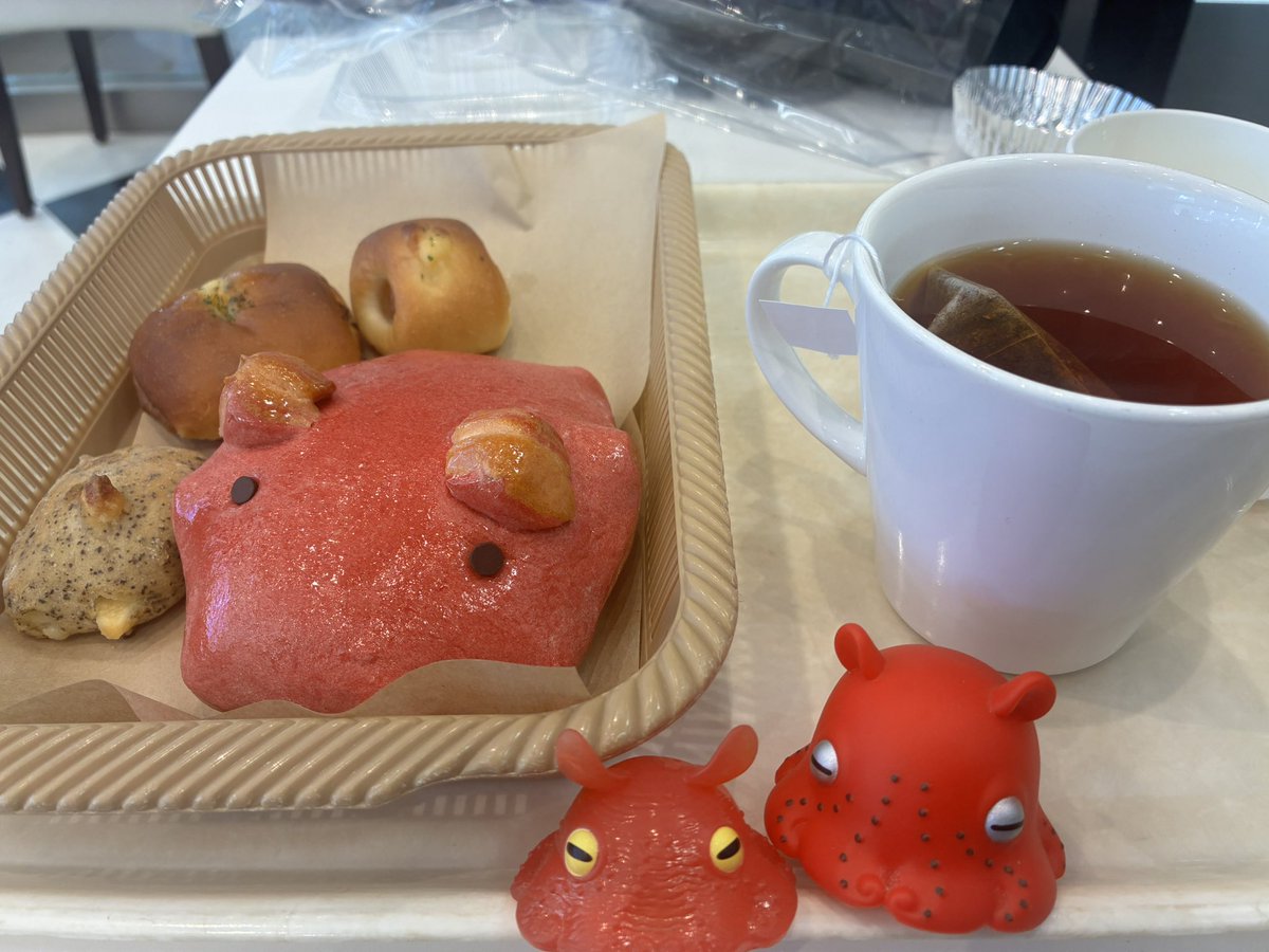 朝活〜！デリフランスさん、メンダコパン作ってくださって感謝🙏普通に朝店頭売り切れだっだけど声かけたら出してくれました😭