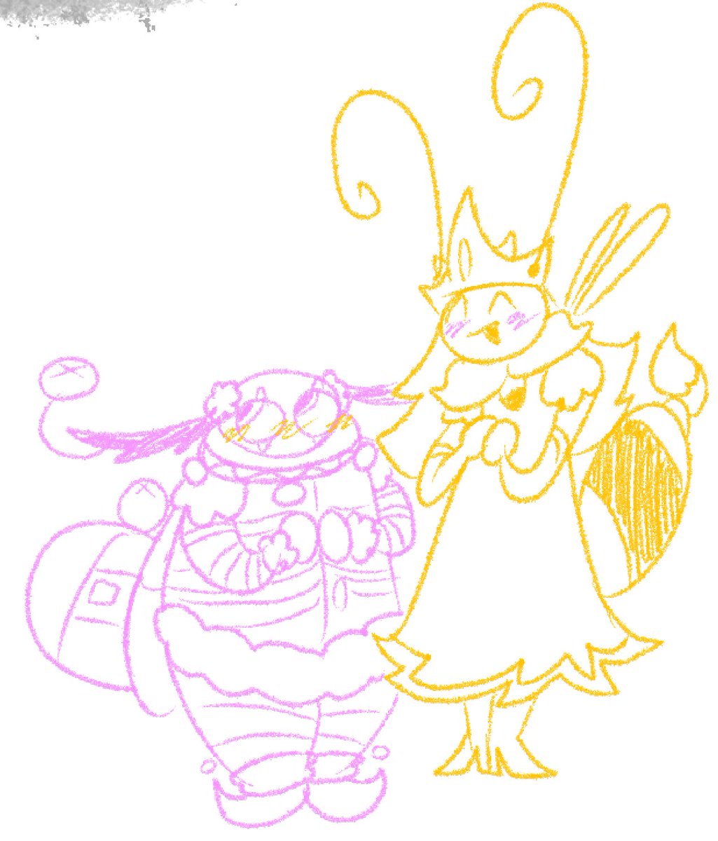 SooplaleBugman's tweet image. decided to draw jester miva againnnnn and princess jauneeee #bugfables #doodle #mothivaxjaune