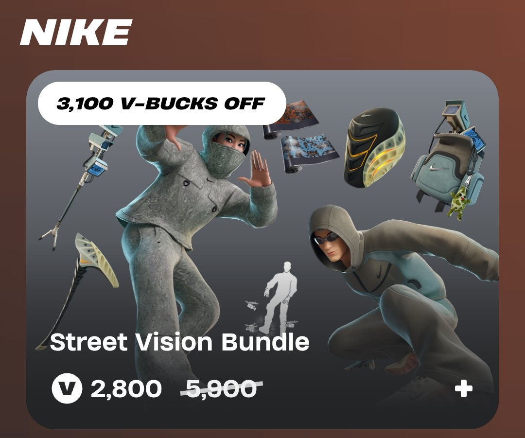 vDarth_Bruce's tweet image. THE NEW NIKE BUNDLE IS OUT AND THUNDERBOLT SKINS ARE BACK!! 🔥
if you wanna cop em or anything else from the item shop consider using code "vdbruce" when purchasing, and thank you all! ❤️🫂 #EpicPartner #Ad #Fortnite