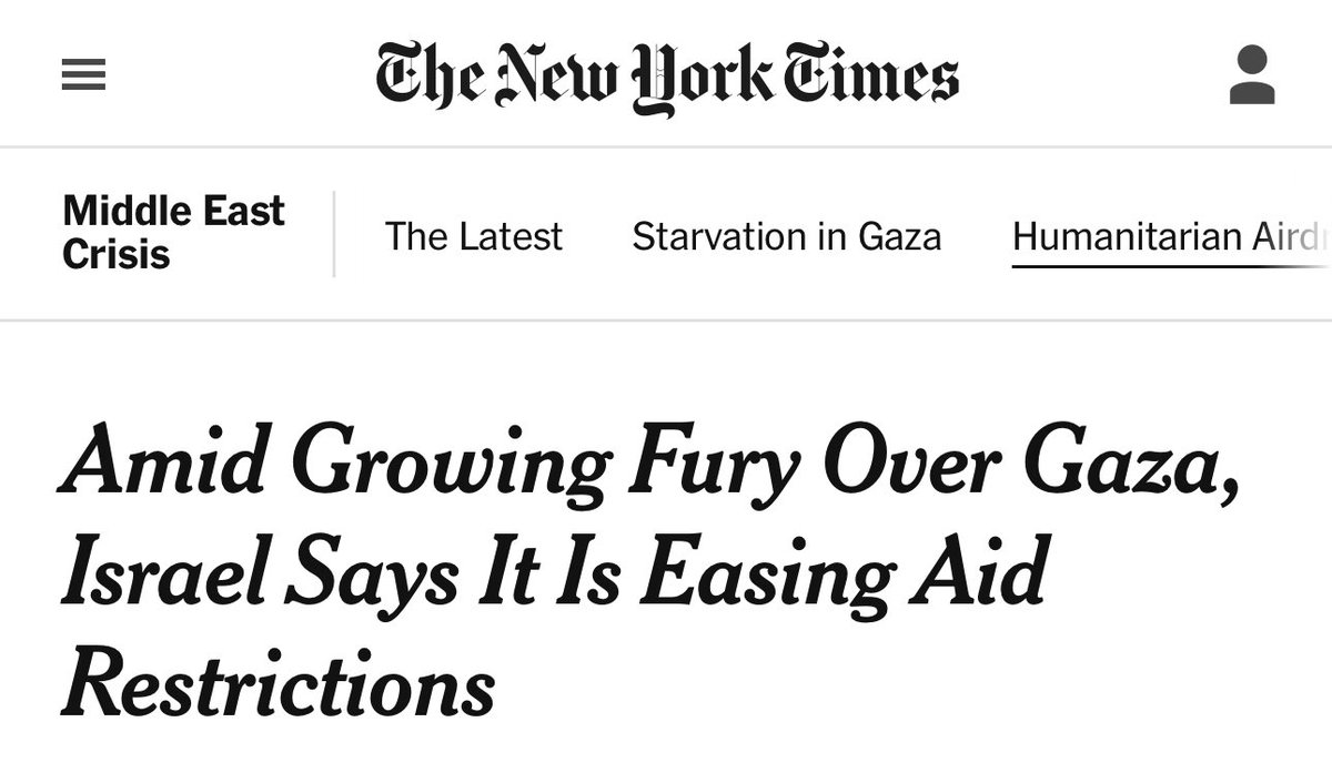 Israel is “easing” restrictions on aid that they said they weren’t restricting…

Remember the Gaza pier? The airdrops? The stories of opening more crossings? A new aid plan? This is just another PR stunt. Israel is starving Gaza and committing genocide, that’s still the story.