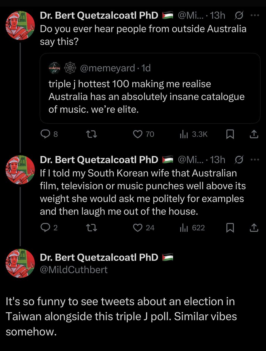 RudiEdsall's tweet image. Nice argument, but I have already depicted you as the foolish Australian Hottest 100 enjoyer and myself as the intelligent Taiwan politics understander