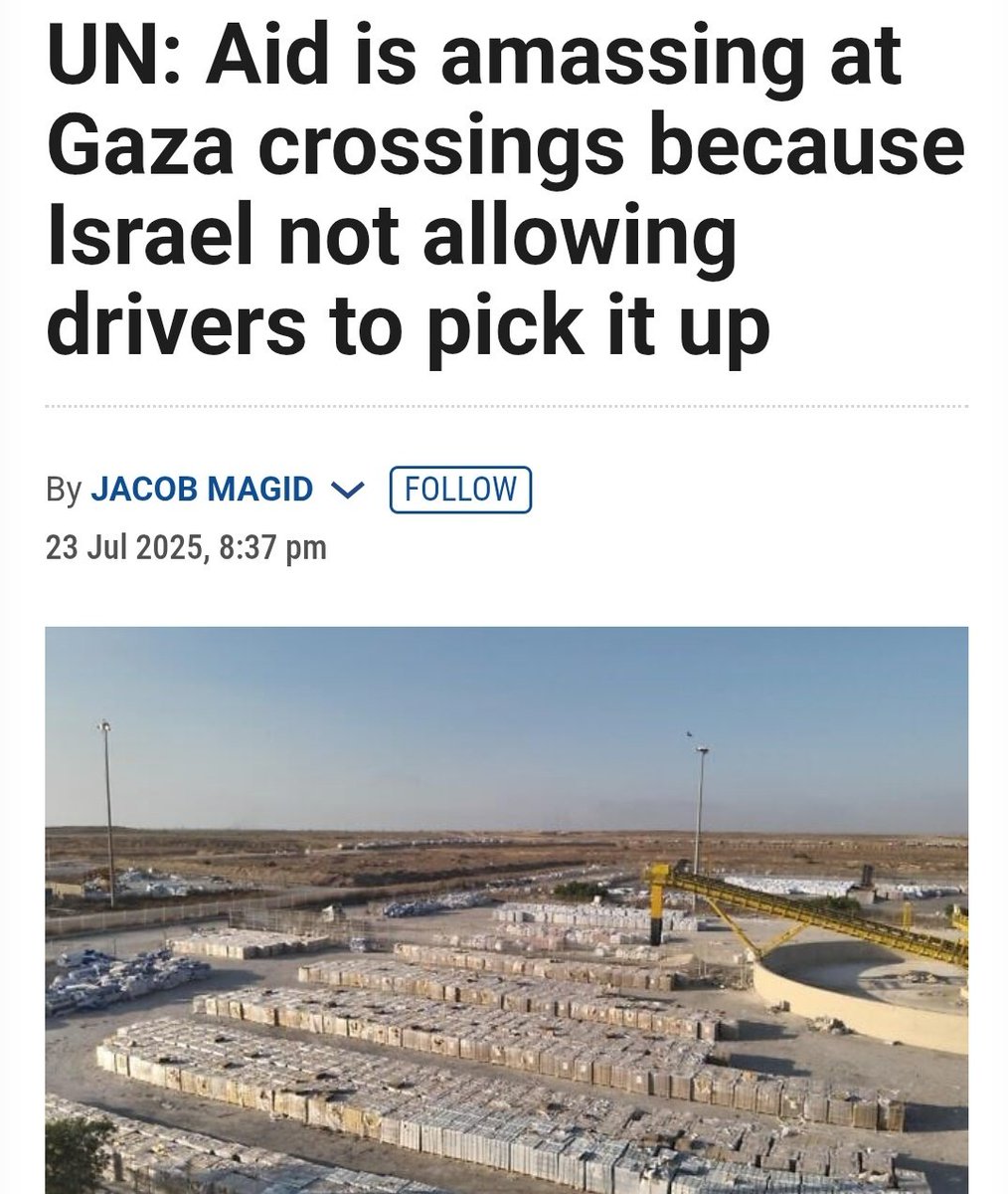 En absurd propagandistisk påstand IDF kom med da Reuters, BBC, NYT mfl. reporterede massivt om sulten i Gaza: FN vil ikke hente alle de paller [godt nok kun svarende til to dages nødhjælp], der står lige her. Se! det er FNs skyld, lød det.

 Selv Times of Israel vinkler kontra.