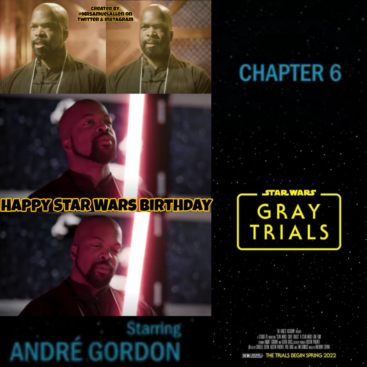 MrSamuelAllen's tweet photo. Happy Birthday to @directedbydre, he played Cade Barrows in Star Wars fan film tv series #StarWarsGrayTrials. Follow him on Instagram https://t.co/wMcDZF3HqR. May he have a good one. https://t.co/u1wfbiHo5d