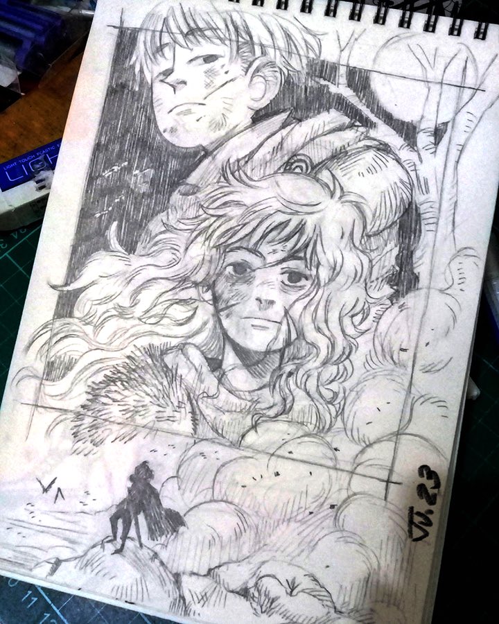 I found the gorgeous illustration! I miss pencil on the paper. This one is old ( from 2023). The first version of The Last Warrior, she had long hair and scar on her chin. ✨😖🥰
