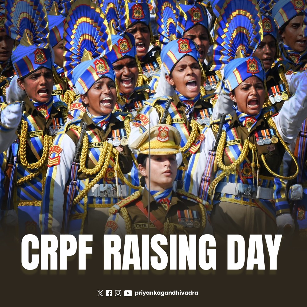 Saluting the brave men and women of the CRPF on their Raising Day!

Your courage, sacrifice, and commitment to keeping India safe inspire us all.

Jai Hind 🇮🇳