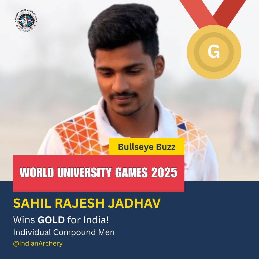 india_archery's tweet photo. A proud moment for 🇮🇳 at the World University Games 2025!
🥇 Sahil Rajesh Jadhav strikes Gold
🥈 Parneet Kaur bags Silver
Indian Archery shines with grit, precision & pride 🏹
#India #Archery #WUG2025 #TeamIndia #WorldUniversityGames #CompoundArchery #MedalTally https://t.co/1GJXiKj7U7