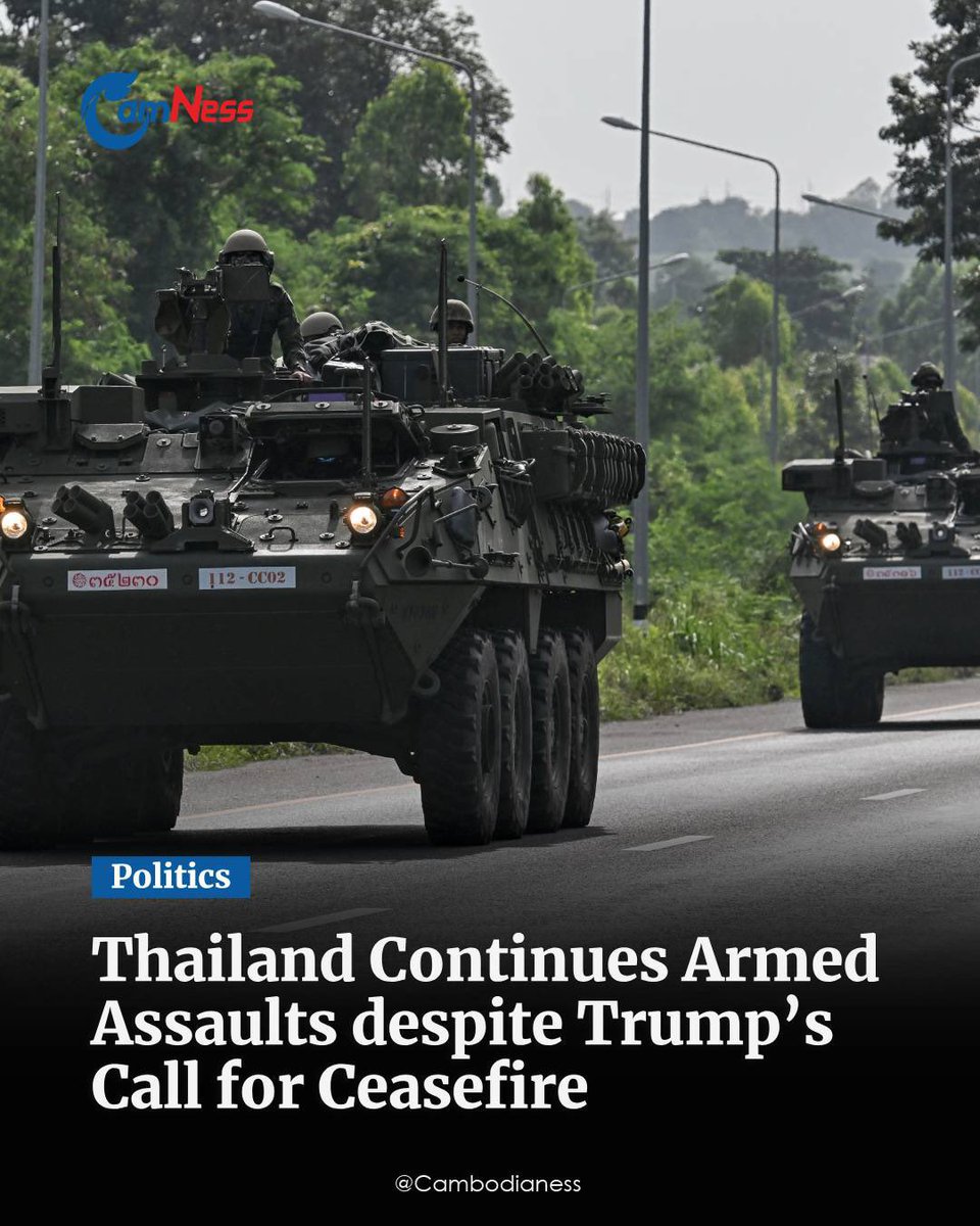 KHFi101's tweet photo. Thailand Army Continue Arm Assault despite President @realDonaldTrump call for ceasefire.

#ThailandInvadedCambodia
#ThailandBreakCeaseFire
#ThailandStillFireOnCambodia https://t.co/J7foXmZRQ0