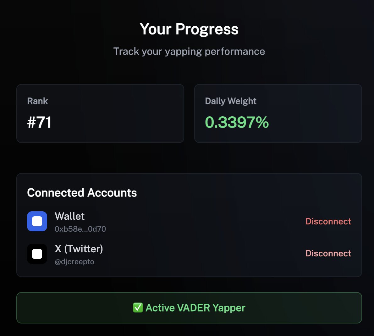 djcreepto's tweet image. Can I have a GM Rxpple?
Consolidating top 100 @Vader_AI_
Mindshare rate climbing fast @VaderResearch
The grind’s real, how’s your journey going?