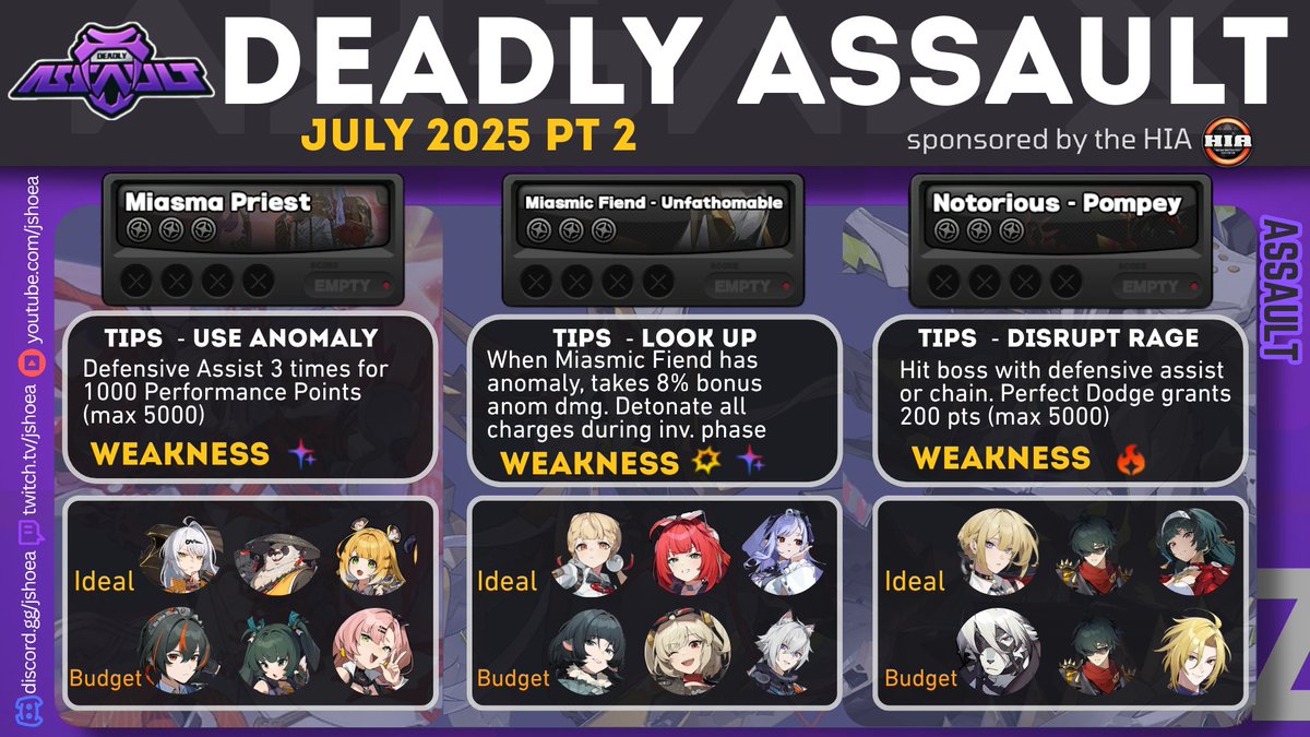 Jshoea1's tweet image. [July 2025 Deadly Assault Guide v1]
New Infographic Format w/ General Boss Breakdown &amp;amp; 2 Team Variations (Replace Alice w/ Jane+Piper)

Check out Orphie &amp;amp; Seed Drip Review HERE:
youtu.be/uZ1PSj7kjYQ


#zzzero #ZenlessZoneZero #zzzguide #AliceThymefield