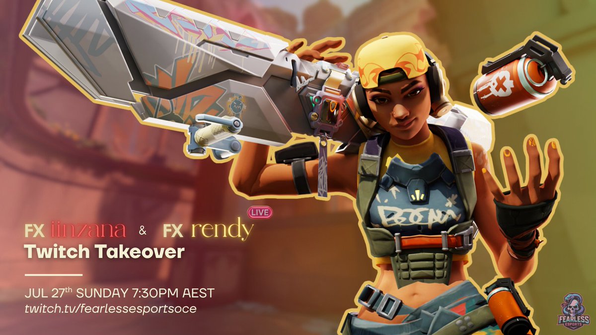 Mmm-mmm-mmm-mmm, I'm Fearless 💃💃 

Twitch Takeover Night! ft. <a href="/iinzana_/">zana</a> &amp; <a href="/riizayoii/">Rendy</a> 
be there or be ⬜️

📅 TONIGHT 7:30pm AEST
📺 twitch.tv/FearlessEsport…