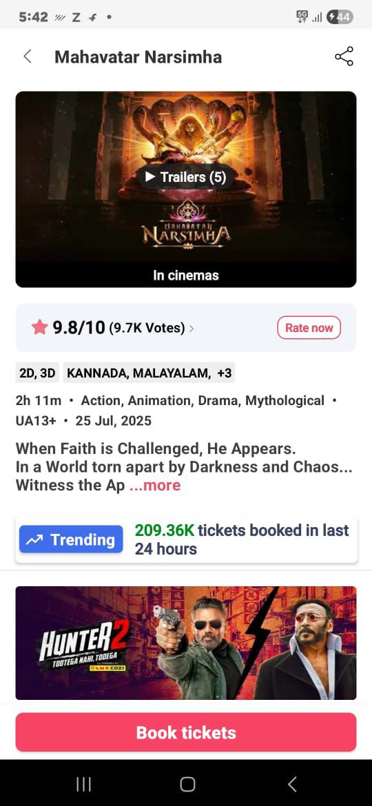 Box_Office_BO's tweet image. 210k Tickets Sold in Last 24 Hours #MahavatarNarsimha